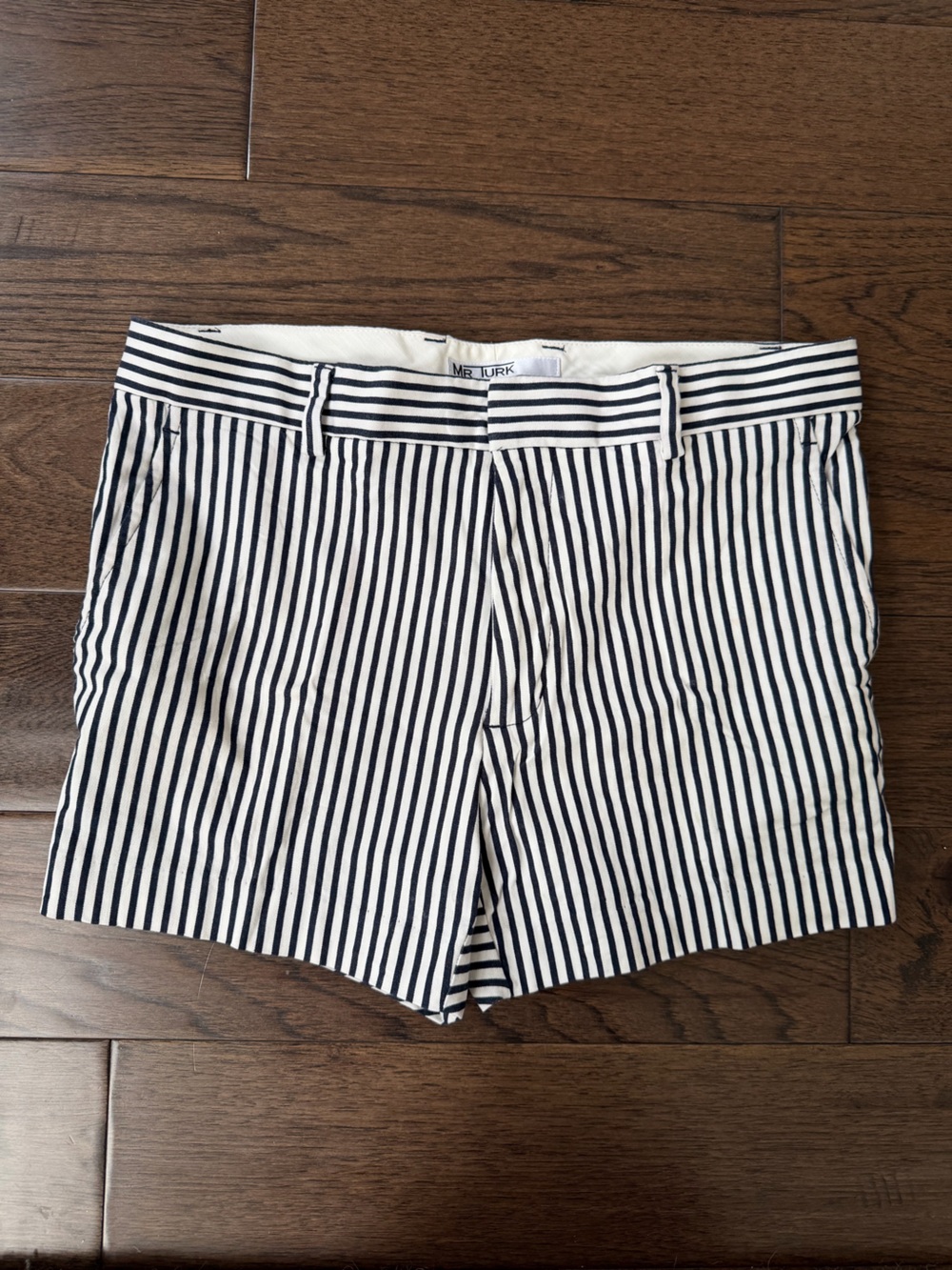 MR. TURK Navy & White Striped Flat Front Men's Shorts